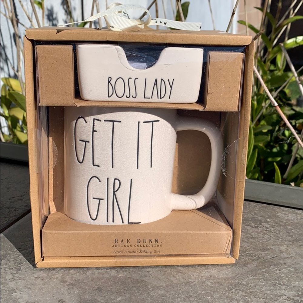 Rae Dunn BOSS LADY note holder & mug set